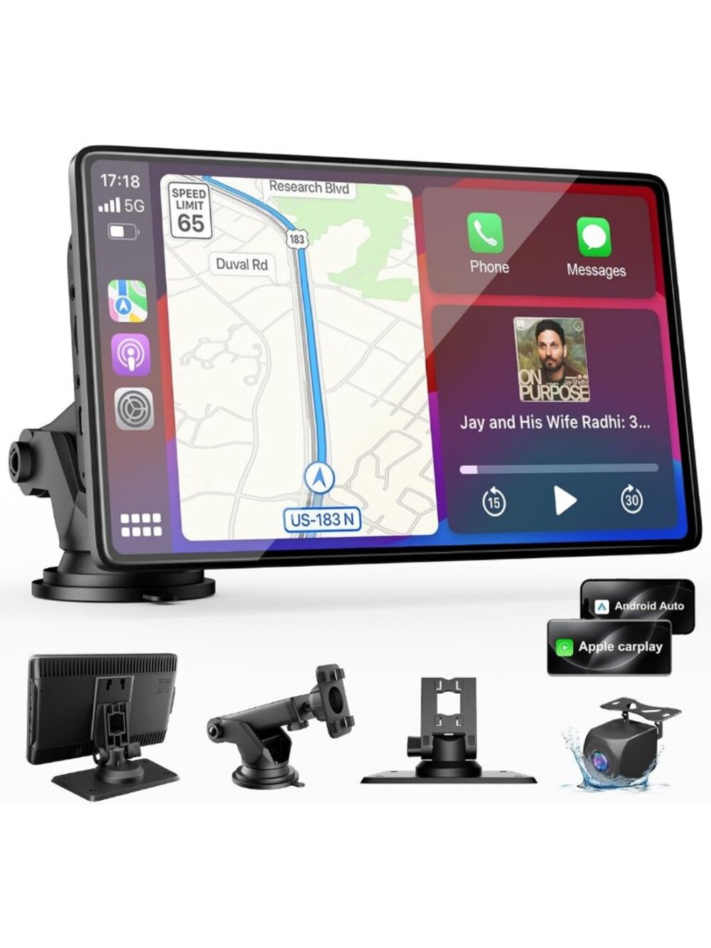 9" Wireless CarPlay Screen - Apple CarPlay & Android Auto, Touchscreen Display